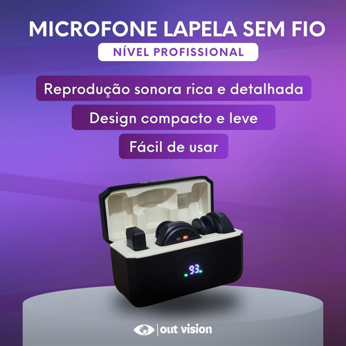 Microfone Lapela Sem Fio Duplo Para iPhone E Android Anc