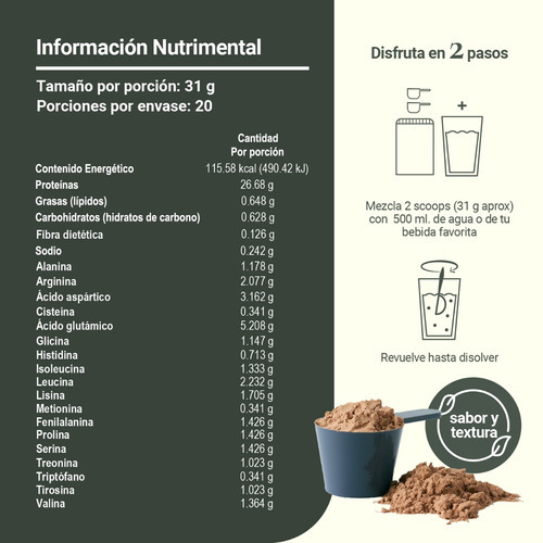 Imagen 4 de 7 de Proteína Vegana Life 360+ Soya Aminoácidos Choclate 31g Sabor Chocolate