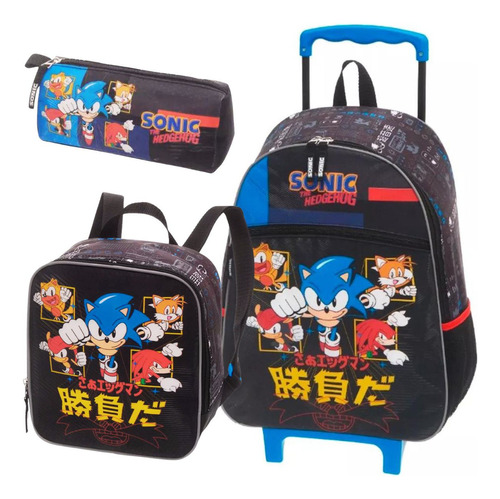 Ki Mochila Rodinha Lancheira Estojo Sonic Go Fast Pacific