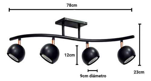Lâmpada de sistema curvo persa | Lâmpada de teto de cobre preto de 4 luzes | Gioluce