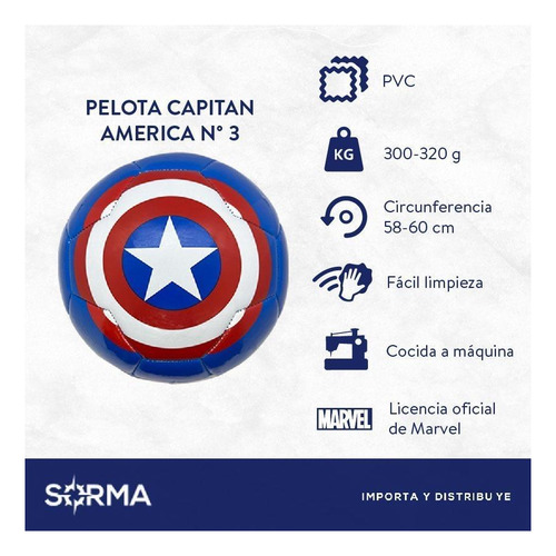 Imagen 2 de 7 de Pelota Infantil Nro 3 Avengers Capitán América Lic Oficial