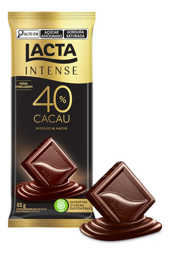 Chocolate Lacta Intense meio amargo 40% cacau original 85g