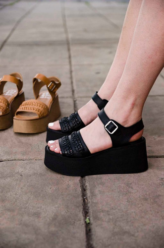 Sandalia De Cuero Vacuno Con Plataforma Altas Mujer Zapatos