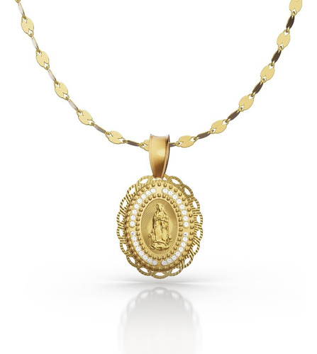 Medalla Virgen De Guadalupe Cadena 60cm De Oro 10k Italiano Color Dorado