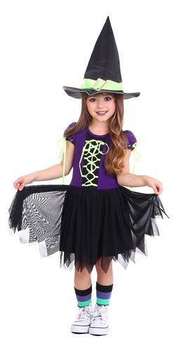 Vestido Bruxinha Infantil Roxa Halloween