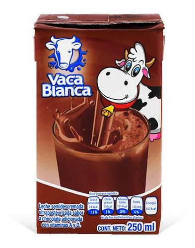 Imagen 2 de 2 de Leche Sabor Chocolate Vaca Blanca, 250 Ml