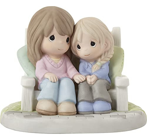 Mom And Daughter On Bench Figurine White