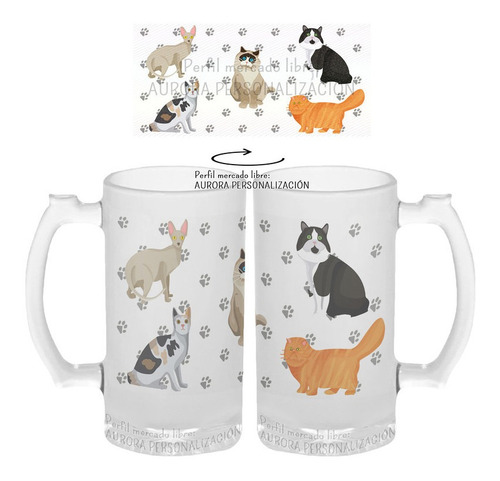 Mug Cervecero Taza Gato Kawaii Vidrio Opalizado