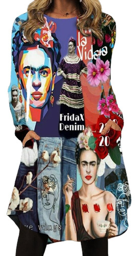 Vestido Corto Rocco Asd-017 Frida Art Plus Size Del S Al 5xl