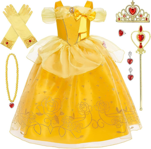 A*gift Chica Princesa Belle Disfraz Con Accesorios Vestido