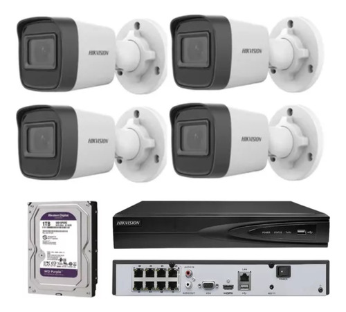 Nvr 08 Canais Hikvision Poe + 04 Cameras Ip Full Poe + Hd 1t