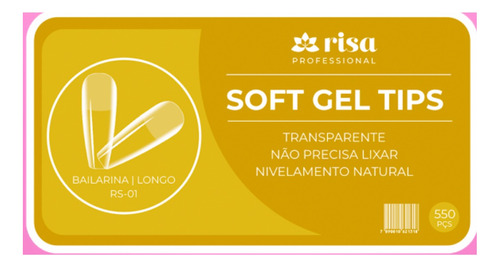 Risa Soft Gel Tips Bailarina Longo 550 Cor Transparente Liso
