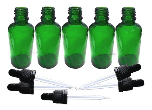 Imagen 1 de 5 de 100 Botellas De Vidrio Color Verde 50ml C/ Gotero Inviolable