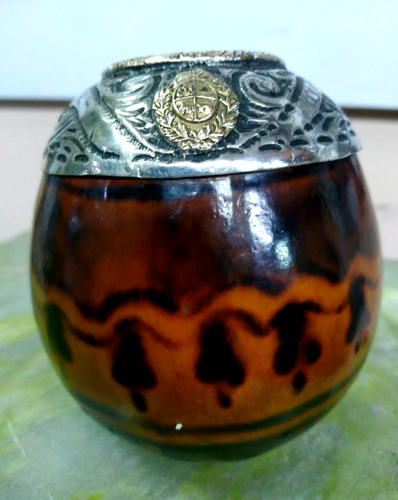 Mate Calabaza, Boquilla Oro Y Plata Criolla C/escudo Uruguay