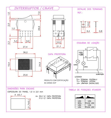 Imagem 2 de 2 de Botão Interruptor Chave Tecla Forno Turbo Progás Original