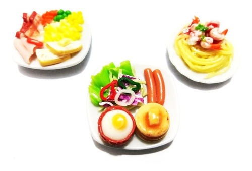 Set S3 Varios Platillos Comida Miniatura Para Casa De Muñeca
