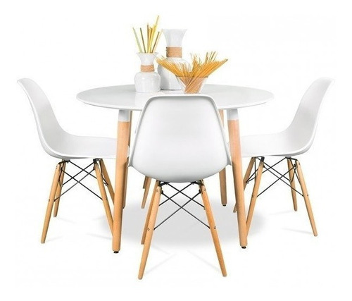 Mesa De Madera Laqueada Eames Nordica + 4 Sillas Eames