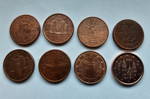 8 Monedas Distintas / 1 Centavo De Euro 