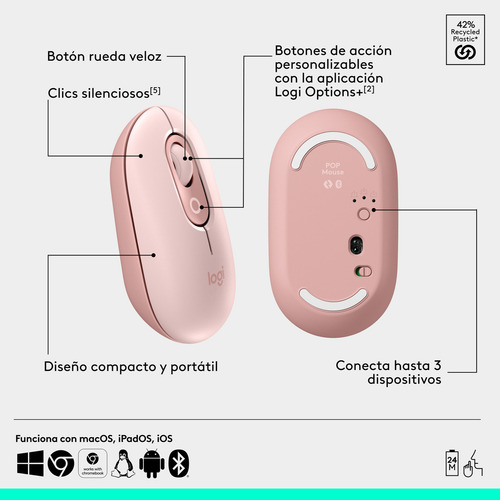 Kit Teclado Y Mouse Pop Icon Logitech Bt Inalambrico Español