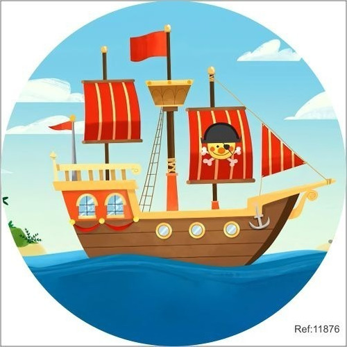 Painel Festa Redondo Navio Pirata Tecido 1,80x1,80elástico#*