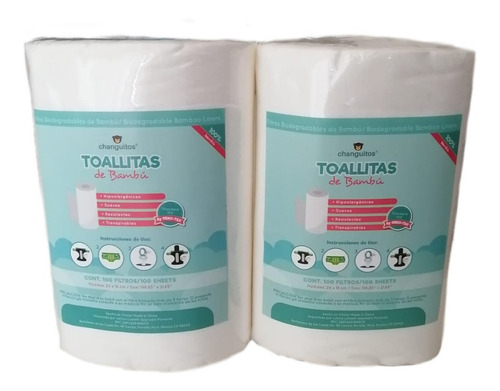 2 Pza Rollo De Toallitas De Bambú 100 Hojas Pañal Ecológico Género Sin género Talla 200 HOJAS