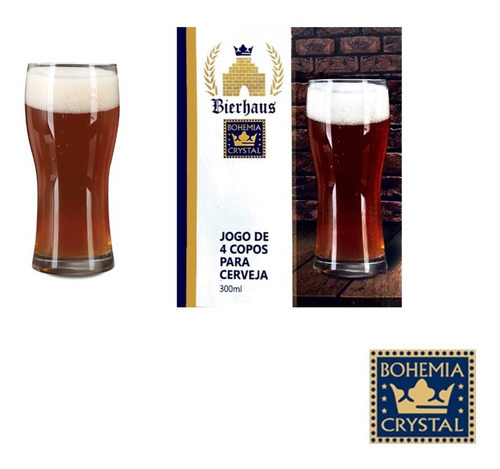 Jogo 4 Copos Cerveja Cristal Prague Ipa Stout 300ml Bohemia Cor Transparente