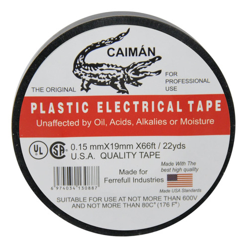 Tape O Cinta Electrica Vinil Negro 3/4 20m  130887 Caiman