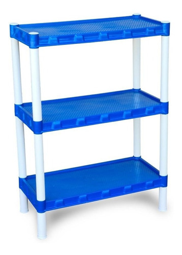 Estante Plástica Modular Grande Azul Com 3 Prateleiras