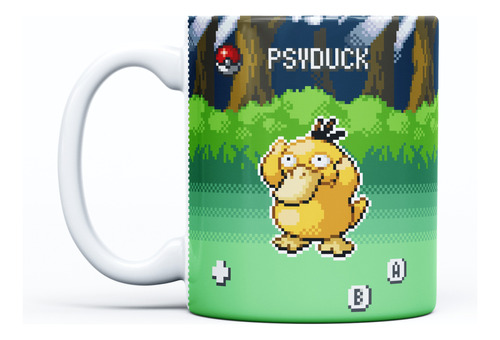 Pocillo Psyduck Pokémon Pixelart 11oz Blanco Taza Mug