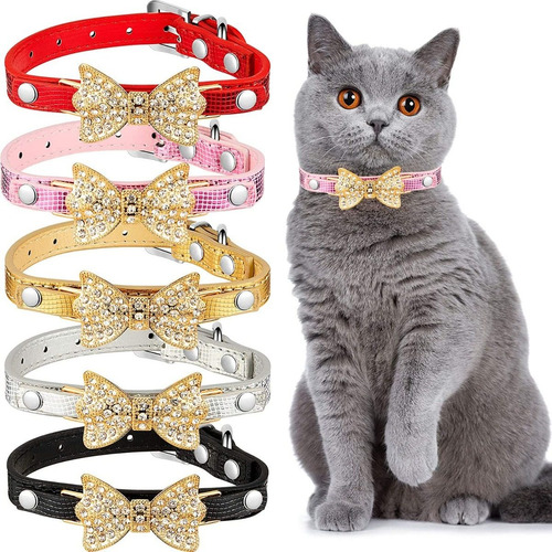 Elegante Collar Gato Perro Cuero Y Humita De Diamantes!!
