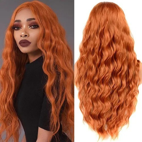 Peluca De Onda Larga Naranja Natural Avanzada Importada 65cm