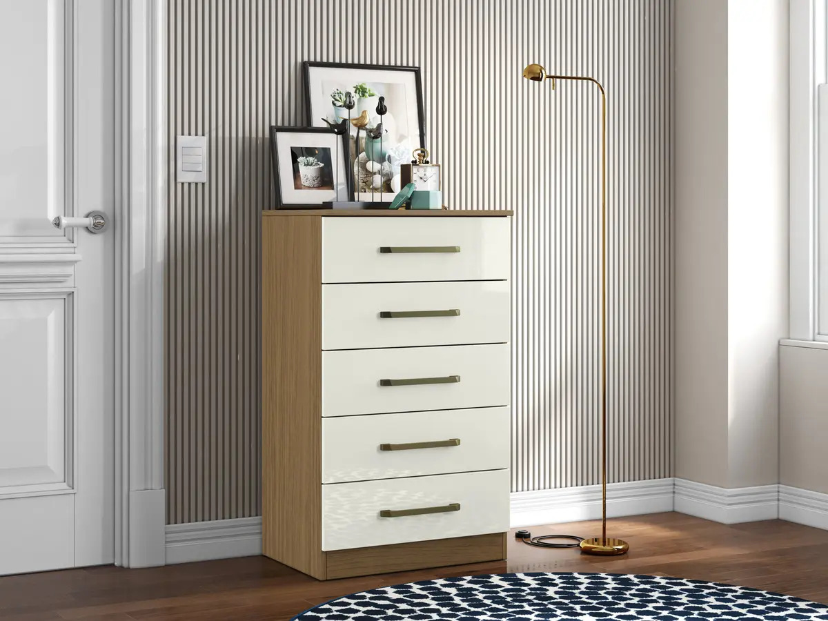 Cômoda 5 Gavetas Belíssima Para Quarto Cor Off White M Casa Móveis