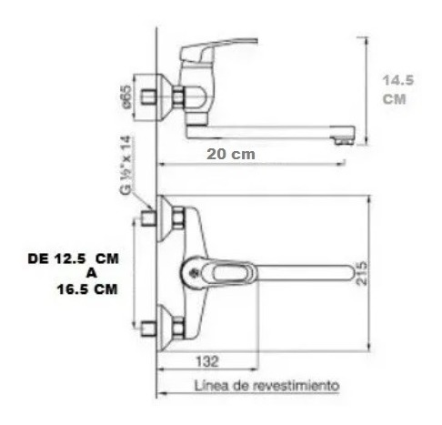 Imagen 6 de 8 de Griferia Canilla Monocomando Pared Lavadero Cocina