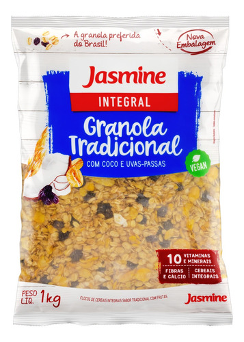 Granola Jasmine Integral tradicional sem glúten em pacote 1 kg