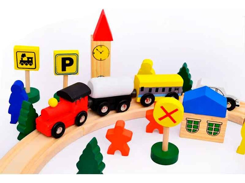 Tren De Madera Con Riel, 48 Piezas Sin Control Remot