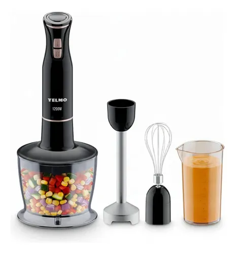 Mixer Licuadora De Mano Yelmo Lm-1555 Bowl Picador + Vaso Color Negro