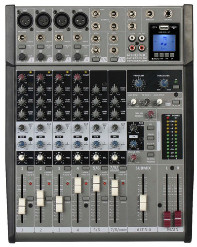 Phonic Am1204 Fx Usb Mixer 8 Canales 4 Mono 2 Est Efectos