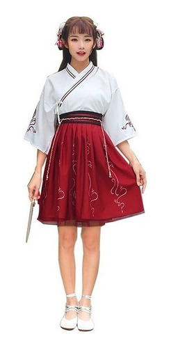 Lazhu Vintage Kimono Japonés Vestido Hanfu Falda Y Blusa