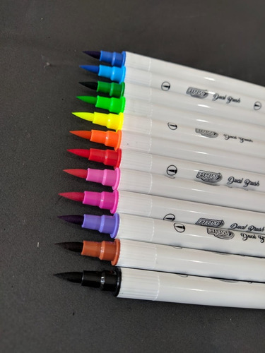 Kit 12 Brush Caneta Pen Duas Pontas Dupla Pincel Fineliner