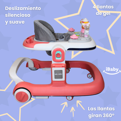 Andadera Caminadora Ibaby Nave Espacial 2en 1 Luces Y Sonido Rosa