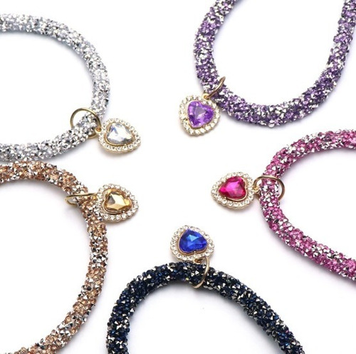 Collar De Lujo Con Colgante De Cristal De Corazón Perro Gato
