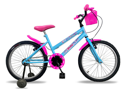 Bicicleta  de passeio infantil Rossi Bella aro 20 1v freios v-brakes cor azul-celeste/rosa com rodas de treinamento