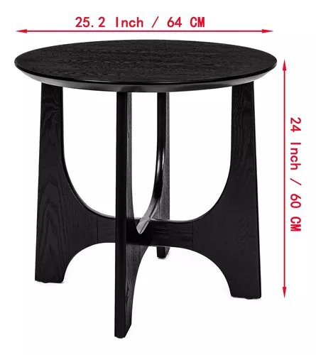 Mid-Century - Mesa auxiliar redonda negra suave con base de pedestal de  madera, mesa auxiliar decorativa de 19.7 pulgadas de alto para sala de  estar