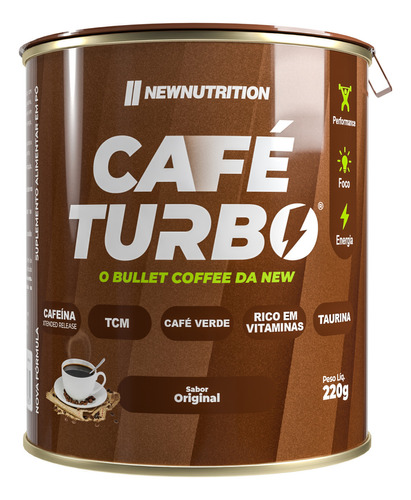 Café Turbo em Pó Solúvel 220g Gourmet Bullet Proof Coffee NewNutrition