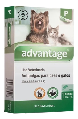 Pipeta antiparasitario para pulga Bayer Advantage para perro y gato hasta 4kg color verde