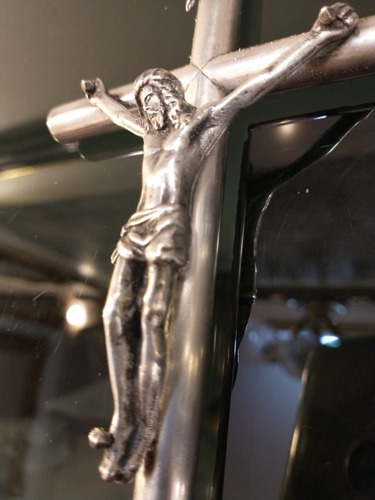 Antigua Cruz Con Cristo Bañada En Plata
