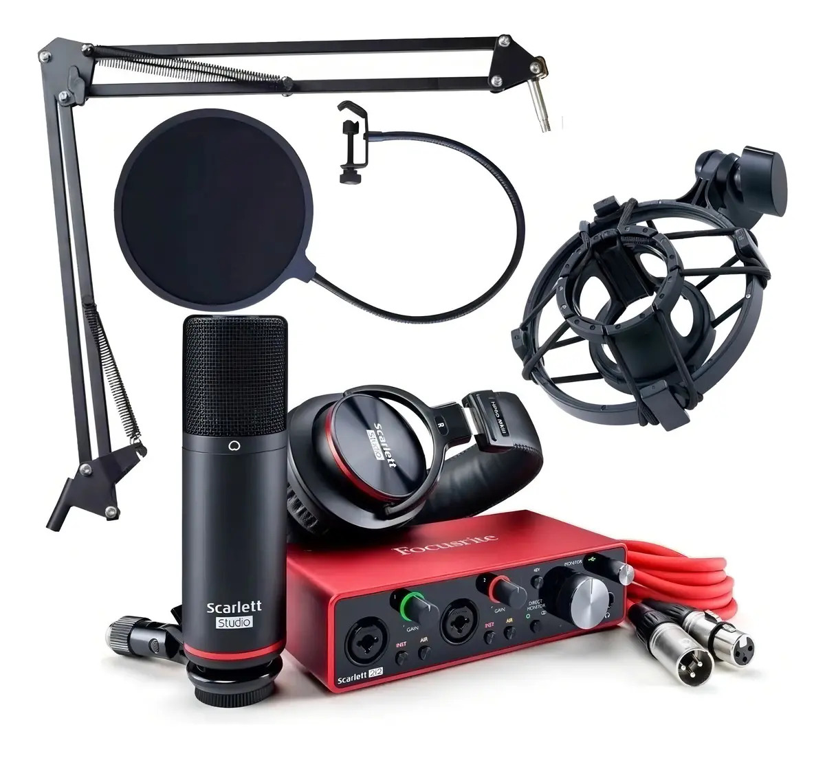 Kit Focusrite Scarlett Studio 2i2 3rd Brazo Antipop Usb 18c Color Rojo