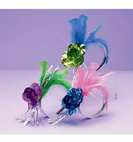 Tiara Diadema Metalica Flores Rosa Colores Plumas Trendy Fiesta Año Nuevo Hny Accesorio Animación Para Cabeza