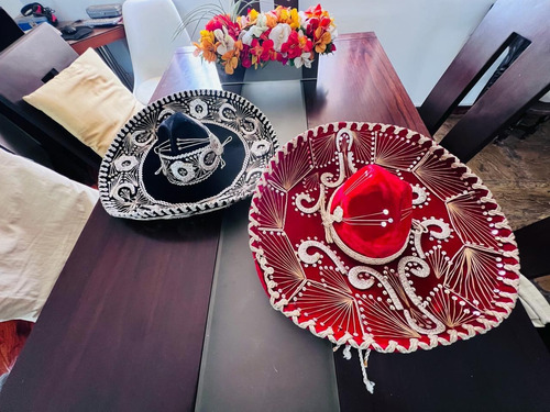 2 Sombreros De Mariachi Charro Mexicano Original Rojo/negro 