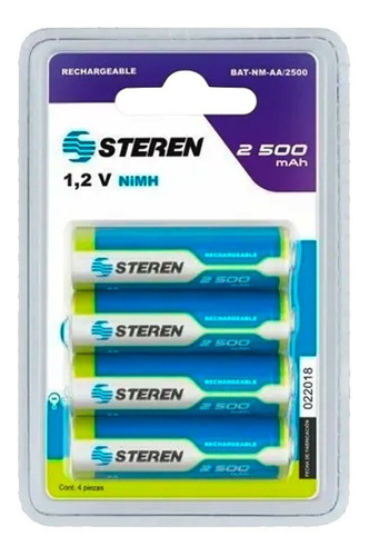 Batería Recargable 1.2v Aa Steren 2500 Mah 4 Pilas Paquete